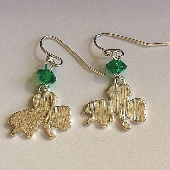 Irish Shamrock Hypoallergenic Earrings Celtic St Patricks Green Silver Plated - Picture 9 of 12